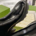 Gucci Women GG Mid-Heel Boot Logo Black Shiny Leather Heel Loop Pull Lug Rubber - Image 9