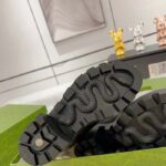 Gucci Women GG Mid-Heel Boot Logo Black Shiny Leather Heel Loop Pull Lug Rubber - Image 10