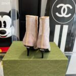 Gucci Women GG Mid-Heel Boot Rose Beige GG Crystal Mesh Leather Sole Pointed Toe - immagine 8