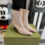 Gucci Women GG Mid-Heel Boot Rose Beige GG Crystal Mesh Leather Sole Pointed Toe - immagine 2