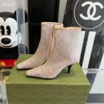 Gucci Women GG Mid-Heel Boot Rose Beige GG Crystal Mesh Leather Sole Pointed Toe - immagine 5