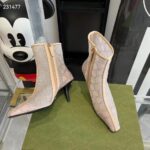 Gucci Women GG Mid-Heel Boot Rose Beige GG Crystal Mesh Leather Sole Pointed Toe - immagine 4