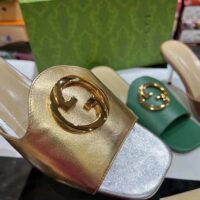 Gucci Women GG Nojum Blondie Slide Metallic Platinum Leather Round Interlocking G Flat (5)