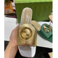 Gucci Women GG Nojum Blondie Slide Metallic Platinum Leather Round Interlocking G Flat (5)
