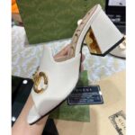 Gucci Women GG Slide Sandal Horsebit White Leather Metal Heel Leather Sole Mid-Heel - Image 6