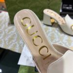 Gucci Women GG Slide Sandal Horsebit White Leather Metal Heel Leather Sole Mid-Heel - Image 8