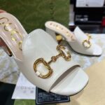 Gucci Women GG Slide Sandal Horsebit White Leather Metal Heel Leather Sole Mid-Heel - Image 5