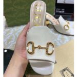 Gucci Women GG Slide Sandal Horsebit White Leather Metal Heel Leather Sole Mid-Heel - Image 4