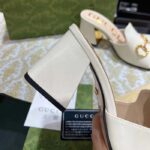 Gucci Women GG Slide Sandal Horsebit White Leather Metal Heel Leather Sole Mid-Heel - Image 7