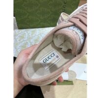 Gucci Women GG Sneaker Pink Original Canvas Rubber Interlocking G Lace-Up Flat (8)