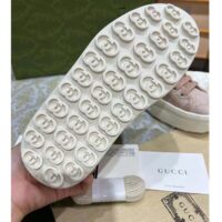 Gucci Women GG Sneaker Pink Original Canvas Rubber Interlocking G Lace-Up Flat (8)