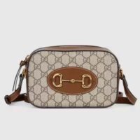 Gucci Women Gucci Horsebit 1955 Small Shoulder Bag Beige Ebony GG Supreme Canvas (10)