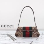Gucci Women Horsebit Chain Small Shoulder Bag Beige Ebony Original GG Canvas – Image 3