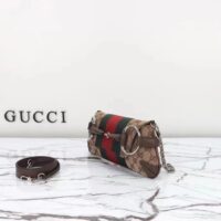 Gucci Women Horsebit Chain Small Shoulder Bag Beige Ebony Original GG Canvas (13)