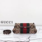 Gucci Women Horsebit Chain Small Shoulder Bag Beige Ebony Original GG Canvas – Image 4