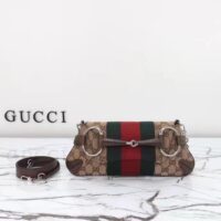 Gucci Women Horsebit Chain Small Shoulder Bag Beige Ebony Original GG Canvas (13)