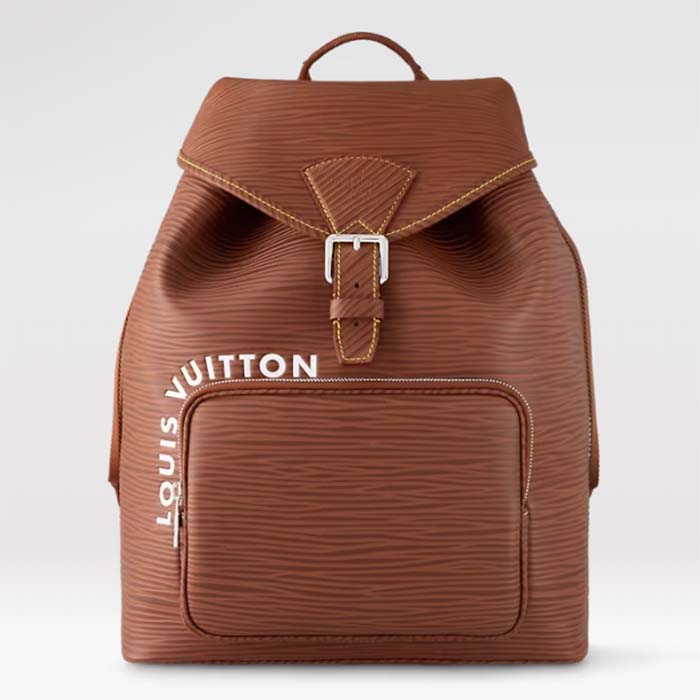 Louis Vuitton LV Unisex Montsouris Backpack Cognac Calf Leather Drawstring Magnetic Closure Handle
