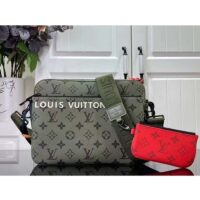 Louis Vuitton LV Unisex Trio Messenger Khaki Green Vermillion Red Monogram Canvas Cowhide Leather (6)