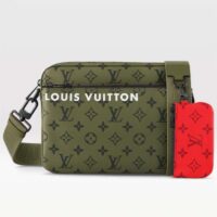 Louis Vuitton LV Unisex Trio Messenger Khaki Green Vermillion Red Monogram Canvas Cowhide Leather (6)