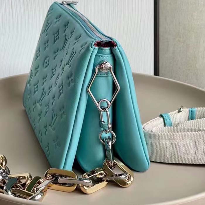 Louis Vuitton LV Women Coussin PM Handbag Azure Blue Lambskin Calfskin Cowhide Leather (10)