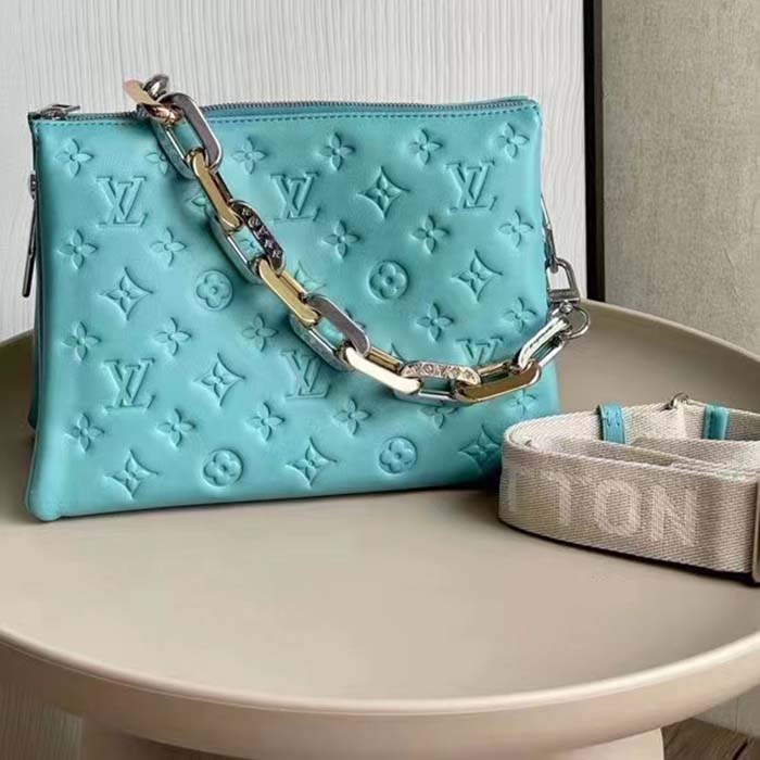 Louis Vuitton LV Women Coussin PM Handbag Azure Blue Lambskin Calfskin Cowhide Leather (9)