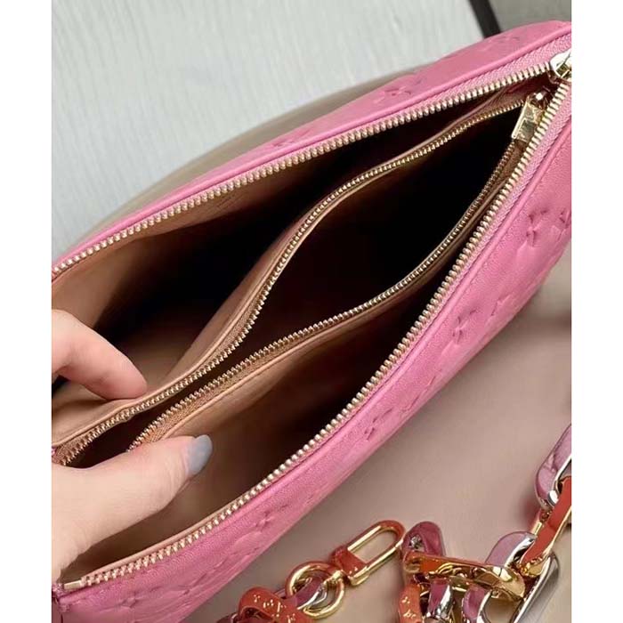 Louis Vuitton LV Women Coussin PM Handbag Rose Bonbon Pink Lambskin Cowhide Leather (1)