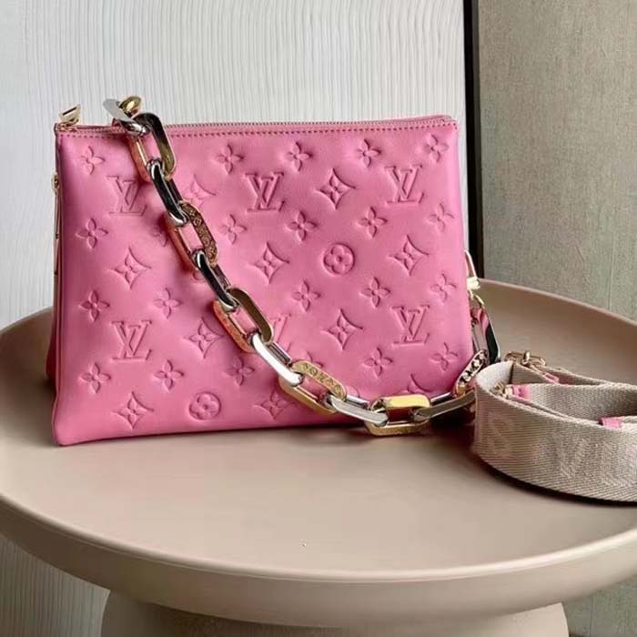 Louis Vuitton LV Women Coussin PM Handbag Rose Bonbon Pink Lambskin Cowhide Leather (10)