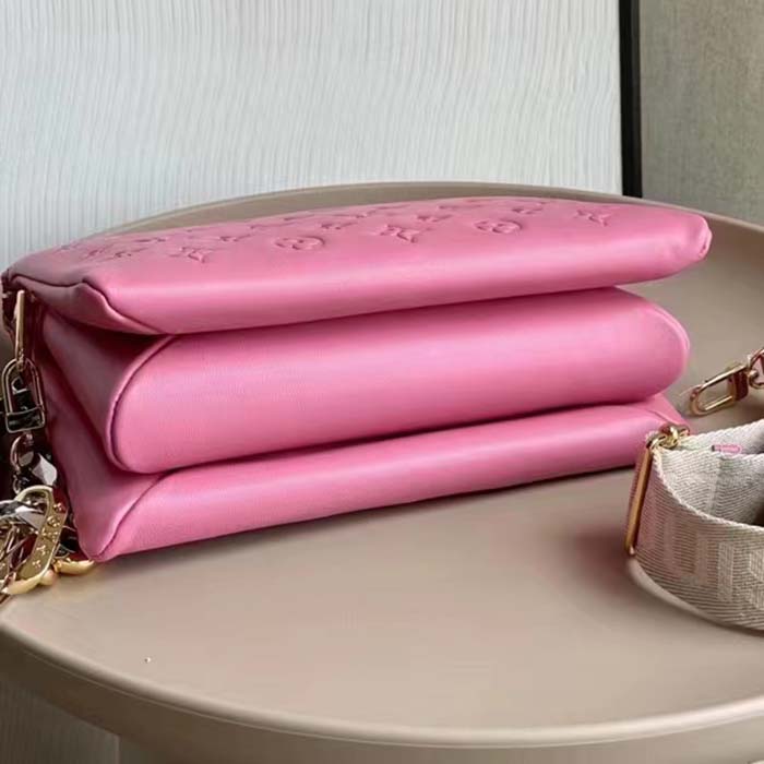 Louis Vuitton LV Women Coussin PM Handbag Rose Bonbon Pink Lambskin Cowhide Leather (11)