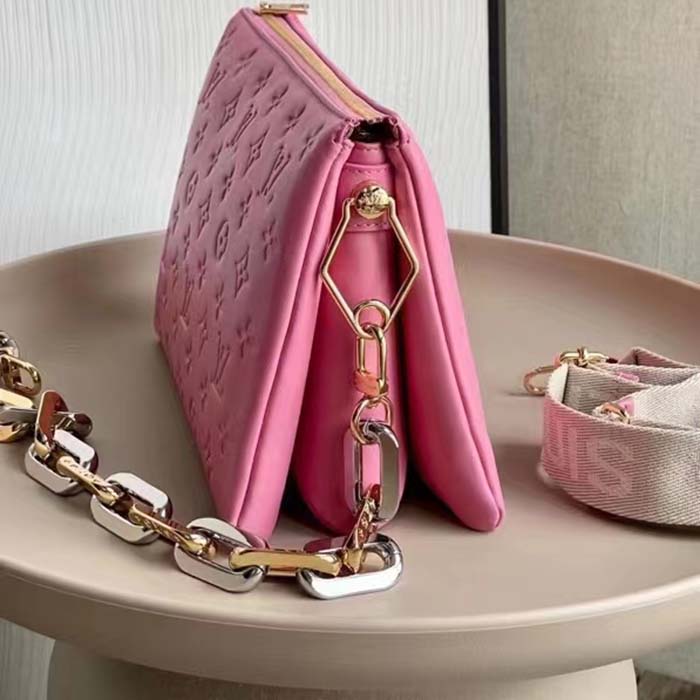 Louis Vuitton LV Women Coussin PM Handbag Rose Bonbon Pink Lambskin Cowhide Leather (14)