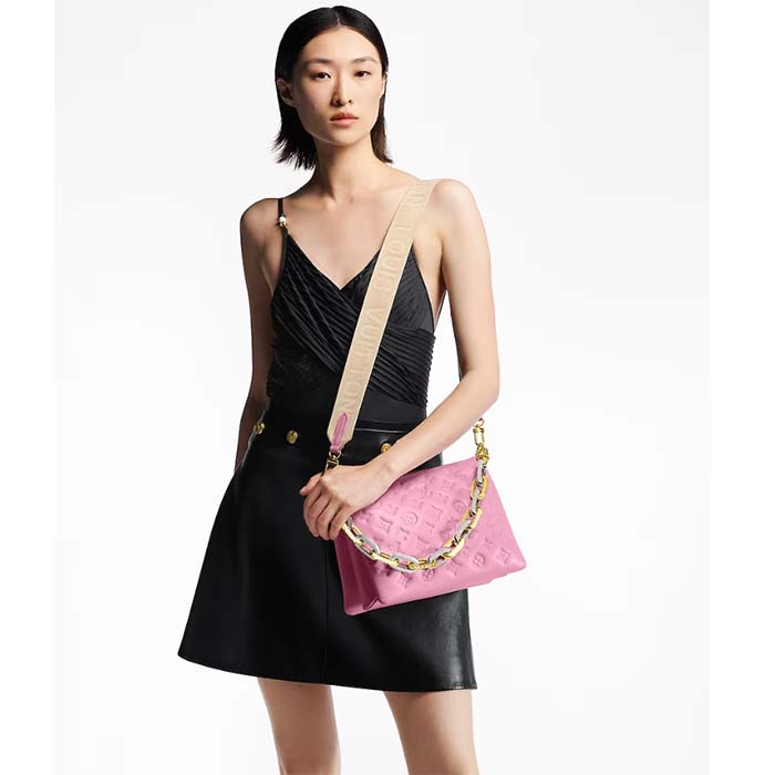 Louis Vuitton LV Women Coussin PM Handbag Rose Bonbon Pink Lambskin Cowhide Leather (2)
