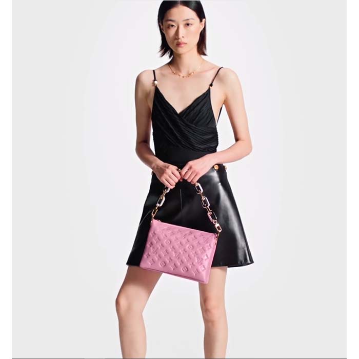 Louis Vuitton LV Women Coussin PM Handbag Rose Bonbon Pink Lambskin Cowhide Leather (5)