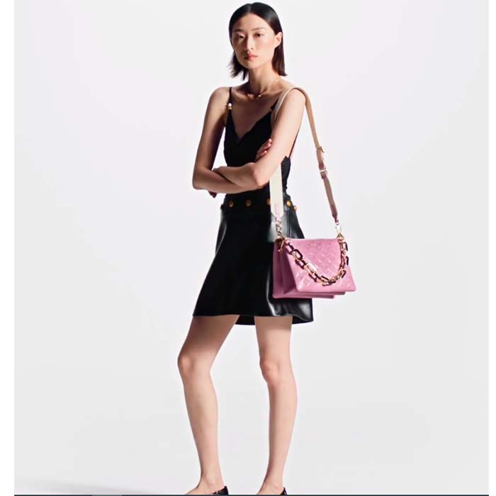Louis Vuitton LV Women Coussin PM Handbag Rose Bonbon Pink Lambskin Cowhide Leather (6)