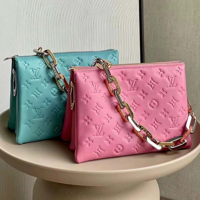 Louis Vuitton LV Women Coussin PM Handbag Rose Bonbon Pink Lambskin Cowhide Leather (7)