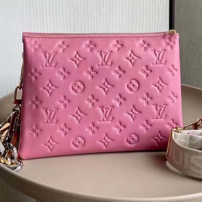 Louis Vuitton LV Women Coussin PM Handbag Rose Bonbon Pink Lambskin Cowhide Leather (9)