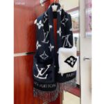 Louis Vuitton Unisex Cold Reykjavik Scarf Cashmere Mink Fur Black Jacquard LV Initials Monogram Flowers - Imagen 3