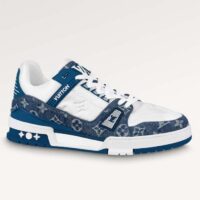 Louis Vuitton Unisex LV Trainer Sneaker Blue Monogram Denim Monogram-Embossed Grained Calf Leather (10)