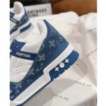 Louis Vuitton Unisex LV Trainer Sneaker Blue Monogram Denim Monogram-Embossed Grained Calf Leather - Imagen 9