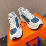 Louis Vuitton Unisex Run 55 Sneaker Denim Blue Monogram Flowers Lifted Rubber LV Circle Initials - Image 4