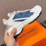 Louis Vuitton Unisex Run 55 Sneaker Denim Blue Monogram Flowers Lifted Rubber LV Circle Initials - Image 9