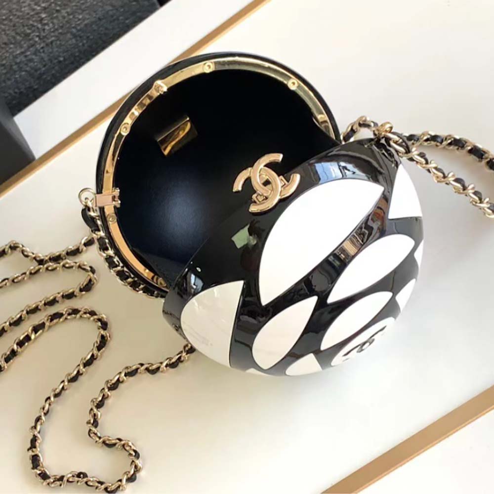 Chanel Unisex CC Sphere Minaudiere Bag Gold-Tone Metal Black White (2)