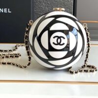 Chanel Unisex CC Sphere Minaudiere Bag Gold-Tone Metal Black White (6)