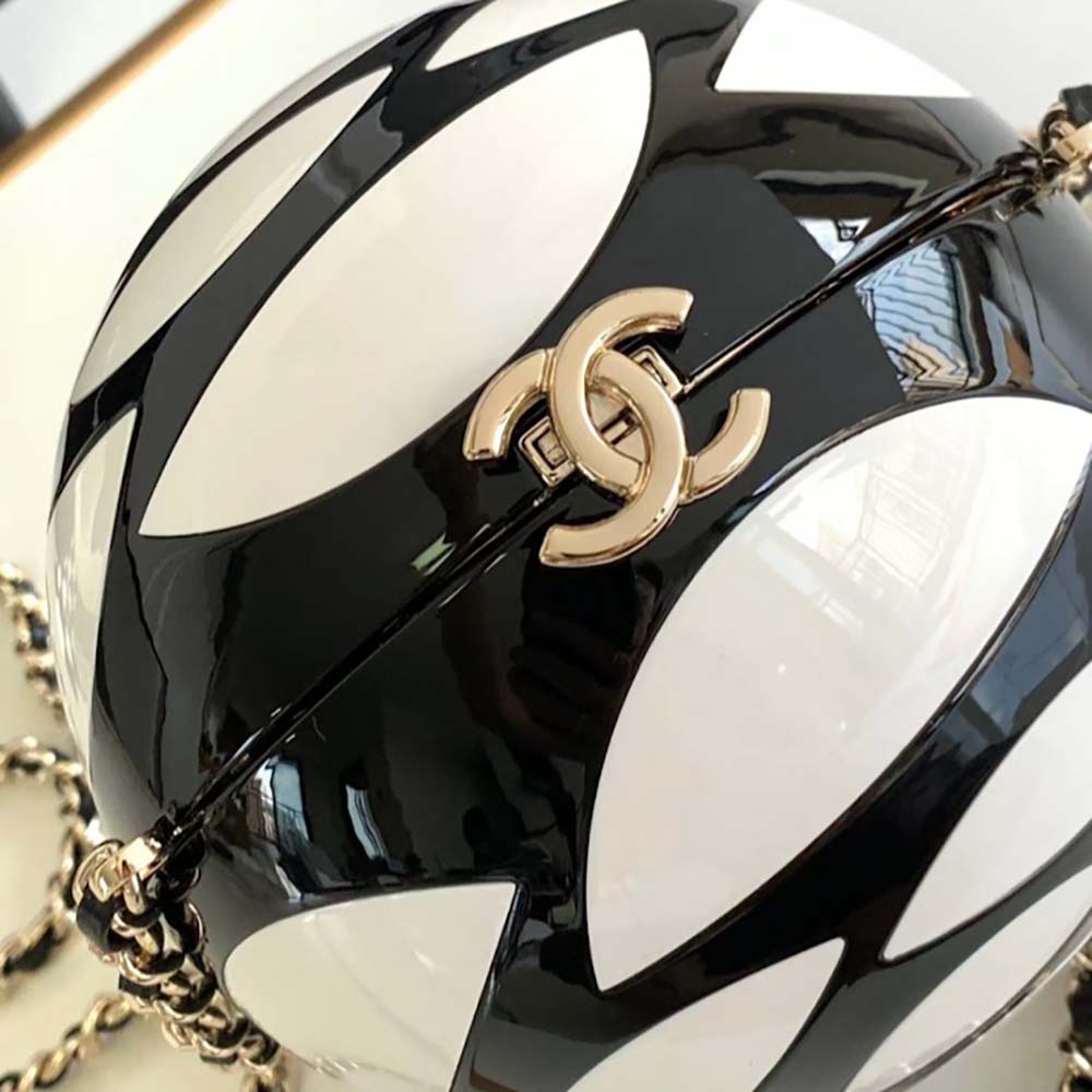 Chanel Unisex CC Sphere Minaudiere Bag Gold-Tone Metal Black White (4)