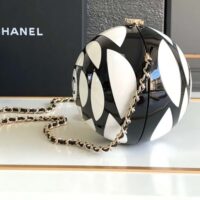 Chanel Unisex CC Sphere Minaudiere Bag Gold-Tone Metal Black White (6)