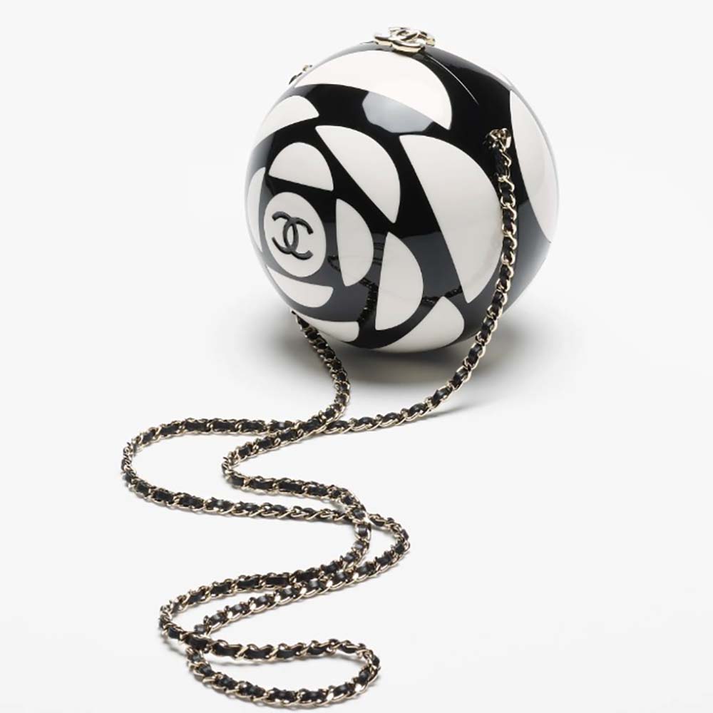 Chanel Unisex CC Sphere Minaudiere Bag Gold-Tone Metal Black White