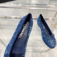 Chanel Women CC Ballet Flats Printed Denim Dark Blue White (2)