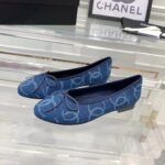 Chanel Women CC Ballet Flats Printed Denim Dark Blue White – Bild 3