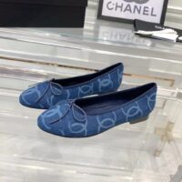 Chanel Women CC Ballet Flats Printed Denim Dark Blue White (2)