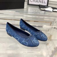 Chanel Women CC Ballet Flats Printed Denim Dark Blue White (2)