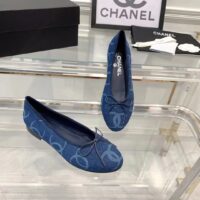 Chanel Women CC Ballet Flats Printed Denim Dark Blue White (2)