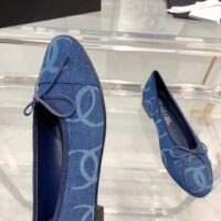 Chanel Women CC Ballet Flats Printed Denim Dark Blue White (2)